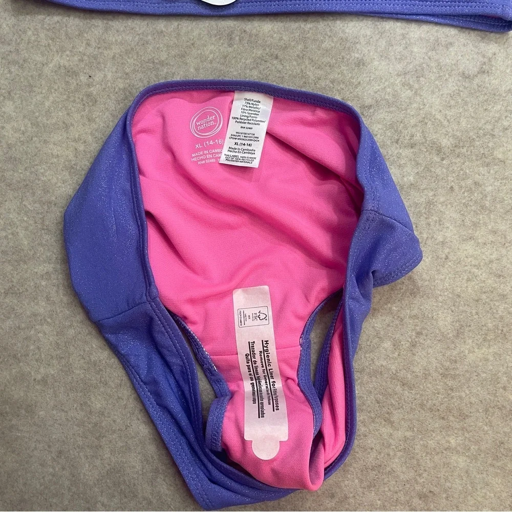 Wonder Nation Beaded Lurex Purple Metallic Bikini Swimsuit 2 Piece Girls Size XL